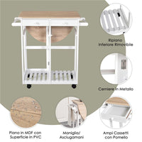 CARRELLO DA CUCINA PIEGHEVOLE CON 2 SGABELLI IN LEGNO BIANCO 83,5X74 X 83 CM