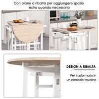 CARRELLO DA CUCINA PIEGHEVOLE CON 2 SGABELLI IN LEGNO BIANCO 83,5X74 X 83 CM