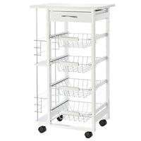 CARRELLO DA CUCINA CON 1 CASSETTO E 4 CESTELLI METALLICI 47X37X83CM BIANCO