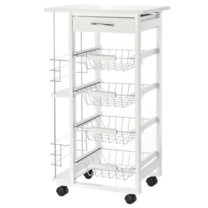 CARRELLO DA CUCINA CON 1 CASSETTO E 4 CESTELLI METALLICI 47X37X83CM BIANCO