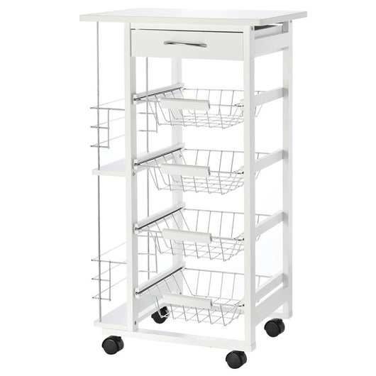CARRELLO DA CUCINA CON 1 CASSETTO E 4 CESTELLI METALLICI 47X37X83CM BIANCO