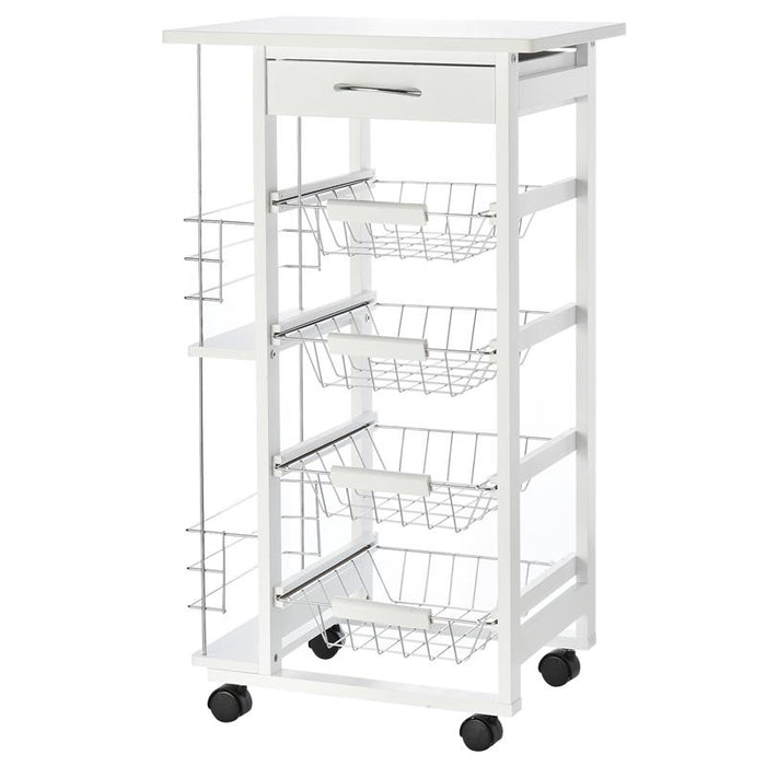CARRELLO DA CUCINA CON 1 CASSETTO E 4 CESTELLI METALLICI 47X37X83CM BIANCO
