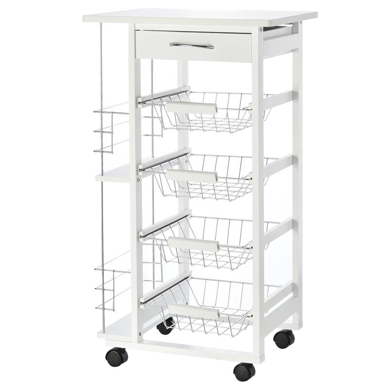 CARRELLO DA CUCINA CON 1 CASSETTO E 4 CESTELLI METALLICI 47X37X83CM BIANCO