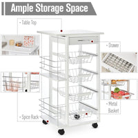 CARRELLO DA CUCINA CON 1 CASSETTO E 4 CESTELLI METALLICI 47X37X83CM BIANCO