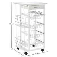CARRELLO DA CUCINA CON 1 CASSETTO E 4 CESTELLI METALLICI 47X37X83CM BIANCO