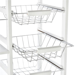 CARRELLO DA CUCINA CON 1 CASSETTO E 4 CESTELLI METALLICI 47X37X83CM BIANCO