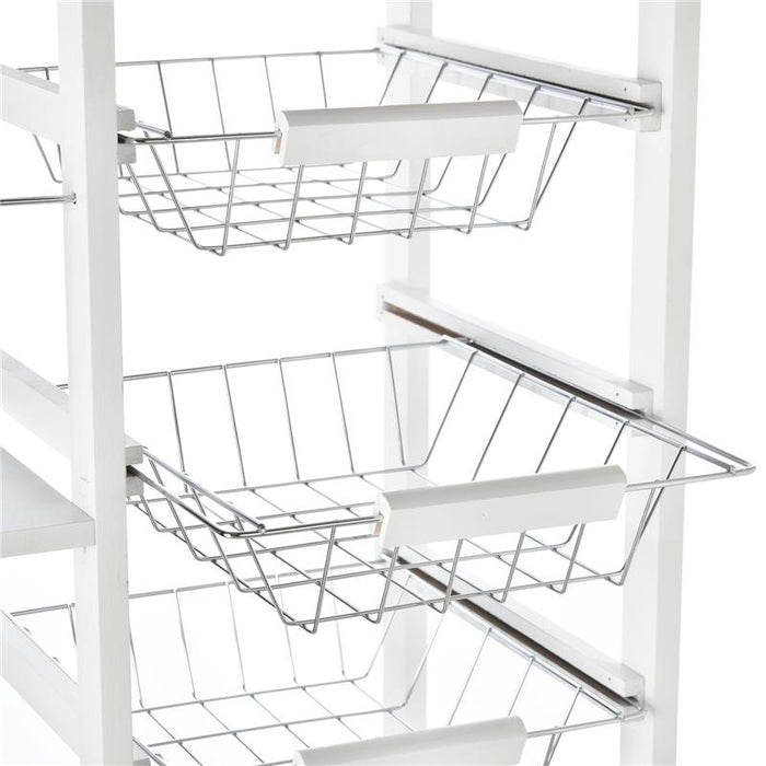 CARRELLO DA CUCINA CON 1 CASSETTO E 4 CESTELLI METALLICI 47X37X83CM BIANCO