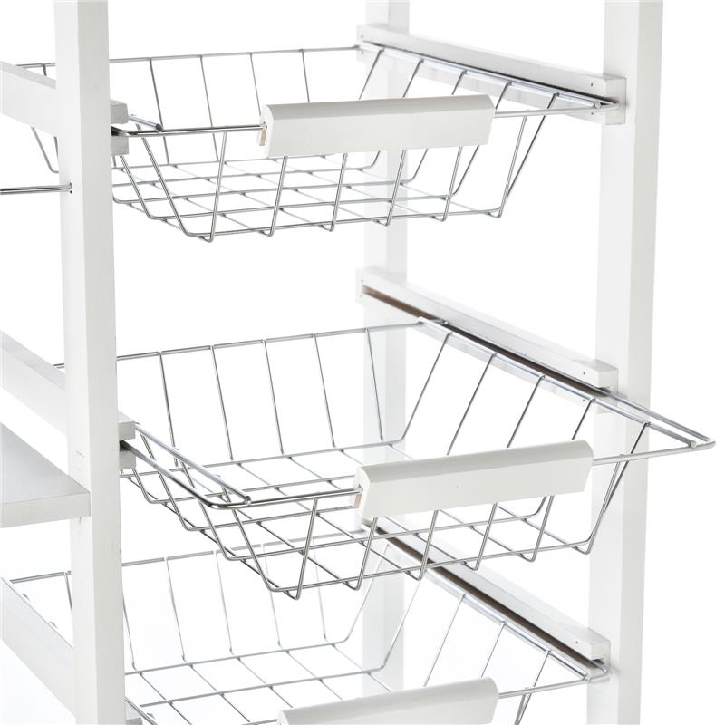 CARRELLO DA CUCINA CON 1 CASSETTO E 4 CESTELLI METALLICI 47X37X83CM BIANCO