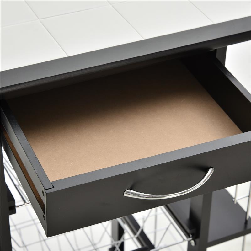 CARRELLO DA CUCINA CON 4 CESTINI RIMOVIBILI E 4 SCOMPARTI LATERALI NERO