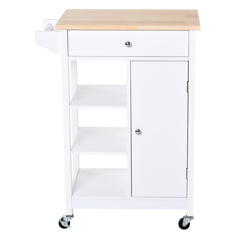 CARRELLO DA CUCINA CON CASSETTO ANTA E 3 RIPIANI IN LEGNO 66X39,5X86,5 CM BIANCO