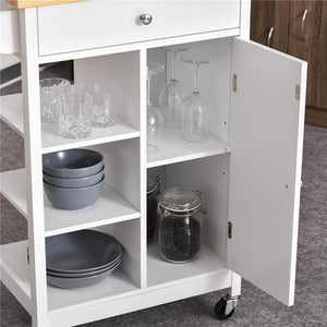 CARRELLO DA CUCINA CON CASSETTO ANTA E 3 RIPIANI IN LEGNO 66X39,5X86,5 CM BIANCO