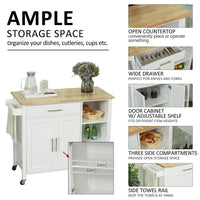 CARRELLO DA CUCINA IN LEGNO BIANCO CON CASSETTO, ARMADIETTO E 3 RIPIANI