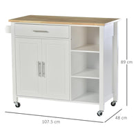 CARRELLO DA CUCINA IN LEGNO BIANCO CON CASSETTO, ARMADIETTO E 3 RIPIANI