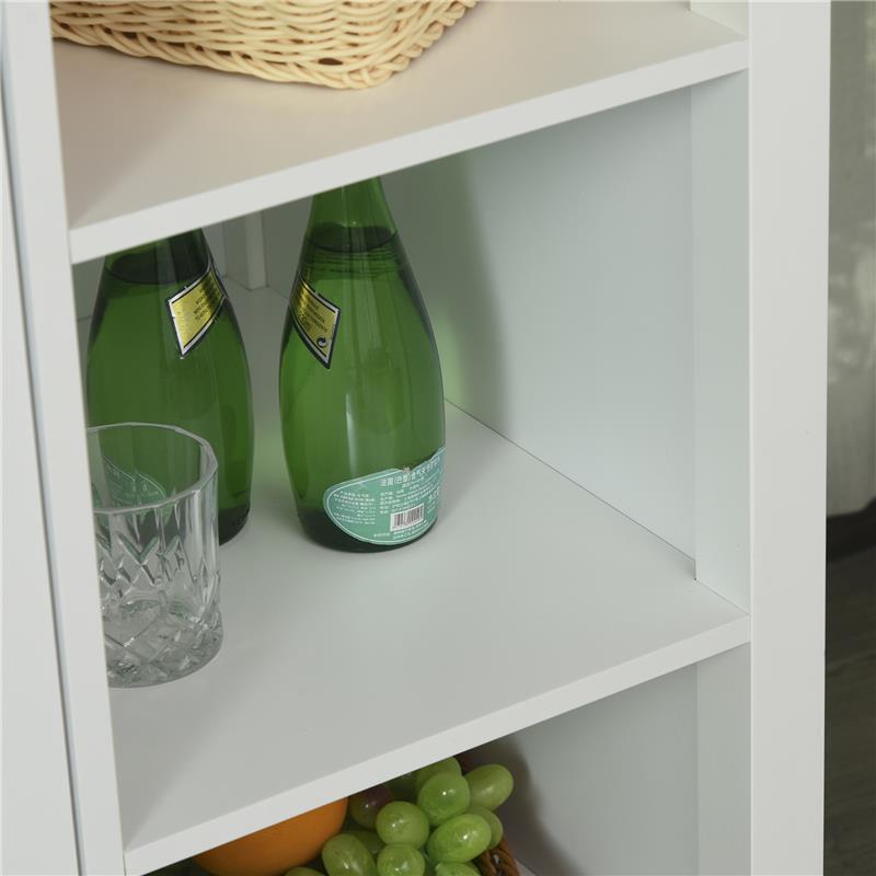 CARRELLO DA CUCINA IN LEGNO BIANCO CON CASSETTO, ARMADIETTO E 3 RIPIANI