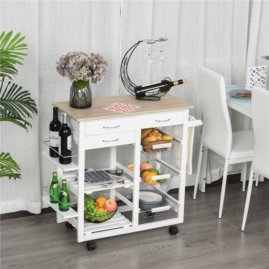 CARRELLO DA CUCINA SALVASPAZIO IN LEGNO BIANCO 92 X 37 X 82CM