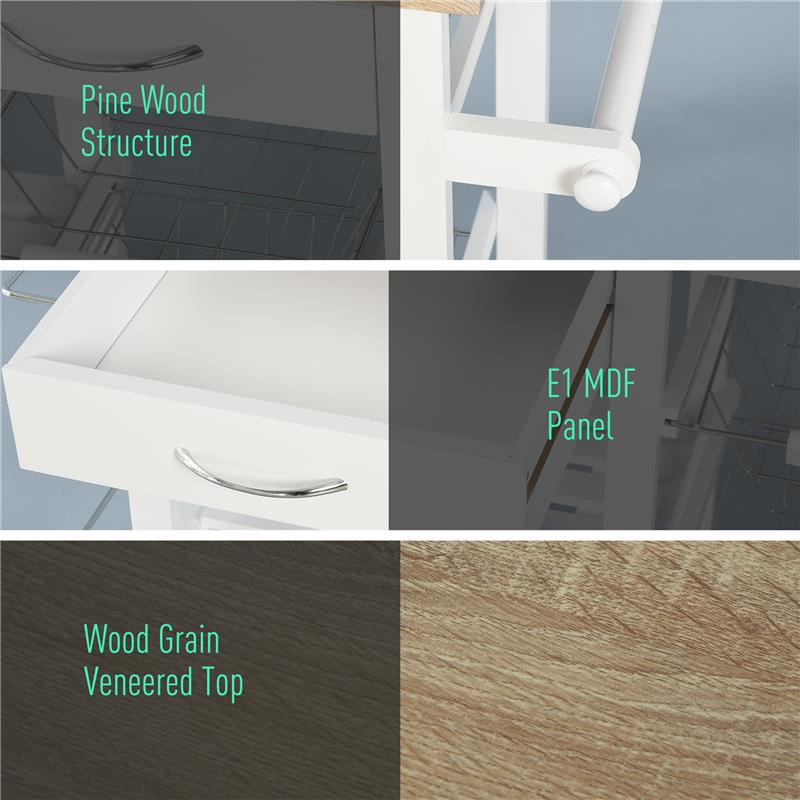 CARRELLO DA CUCINA SALVASPAZIO IN LEGNO BIANCO 92 X 37 X 82CM