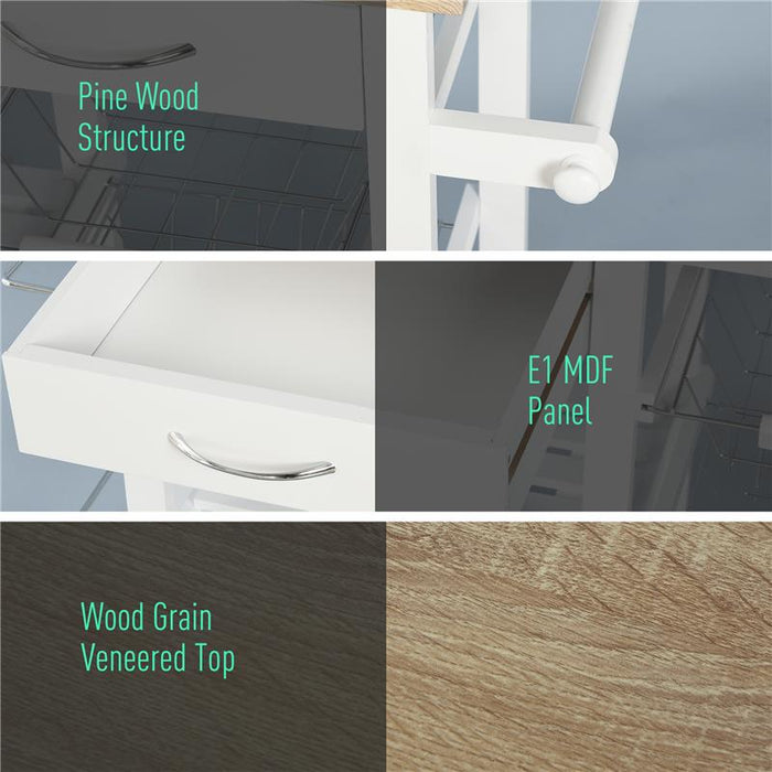 CARRELLO DA CUCINA SALVASPAZIO IN LEGNO BIANCO 92 X 37 X 82CM