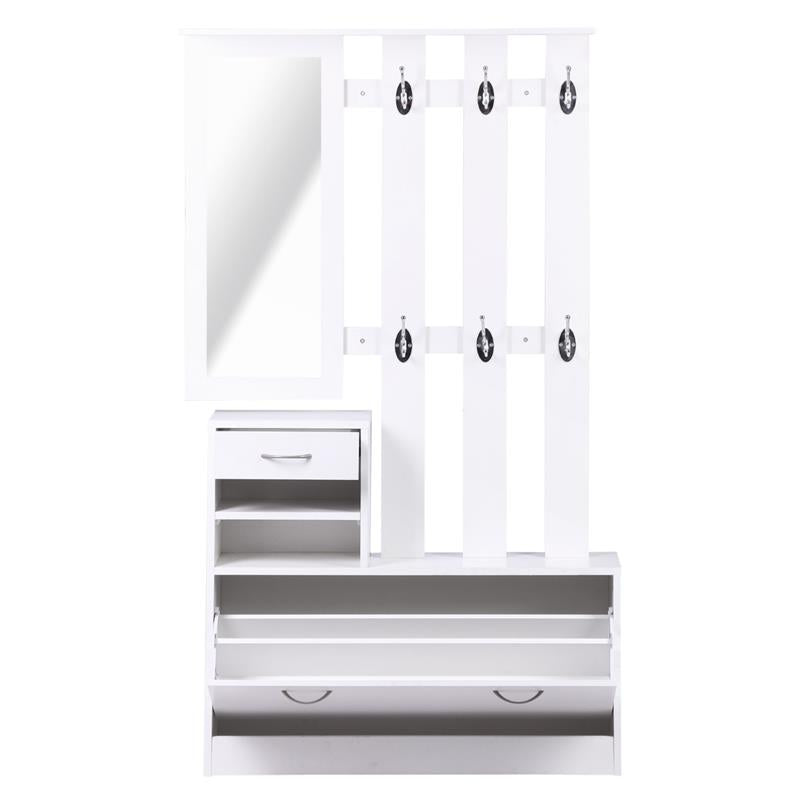 MOBILE D'INGRESSO MODERNO GUARDAROBA SET APPENDIABITI, SPECCHIO E SCARPIERA 3 IN 1, IN LEGNO BIANCO