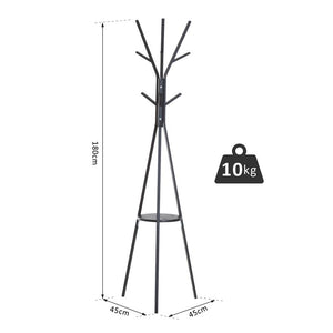 APPENDIABITI DA TERRA ATTACCAPANNI IN METALLO E LEGNO NERO 45X45X180CM