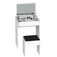 TAVOLO MAKE UP CON SGABELLO VANO CONTENITORE E SPECCHIO 60,2X40,2XH79 CM BIANCO