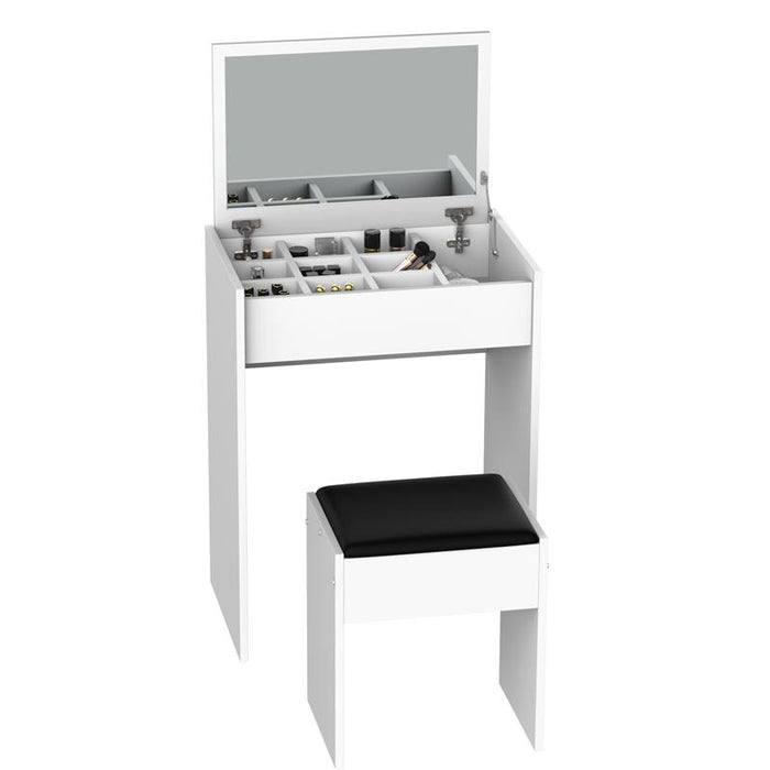 TAVOLO MAKE UP CON SGABELLO VANO CONTENITORE E SPECCHIO 60,2X40,2XH79 CM BIANCO