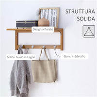 ATTACCAPANNI A MENSOLA DA PARETE IN BAMBÙ 50X17X20 CM COLORE NATURALE