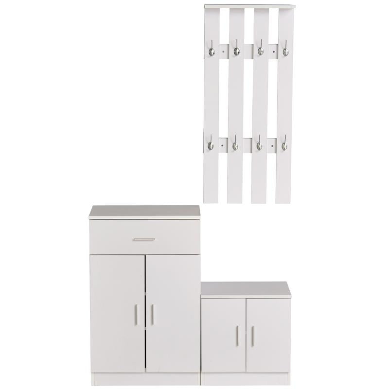 MOBILE PER INGRESSO CON SCARPIERA E APPENDIABITI IN LEGNO BIANCO, 100X32X187CM