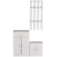 MOBILE PER INGRESSO CON SCARPIERA E APPENDIABITI IN LEGNO BIANCO, 100X32X187CM