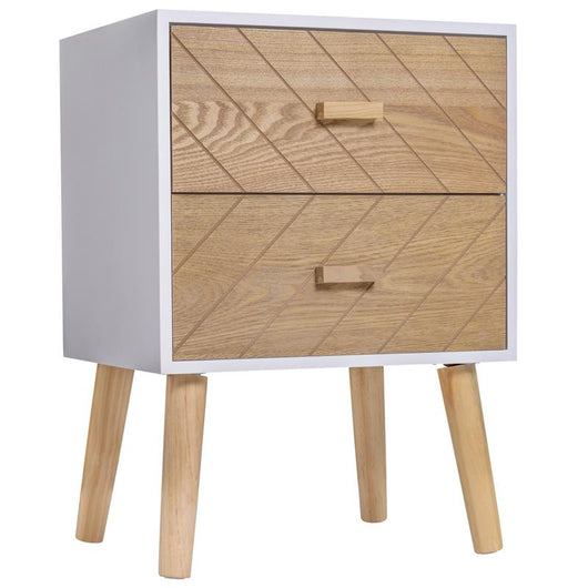 COMODINO IN LEGNO 2 CASSETTI STILE SCANDINAVO 40X30X55,5 CM BIANCO E LEGNO