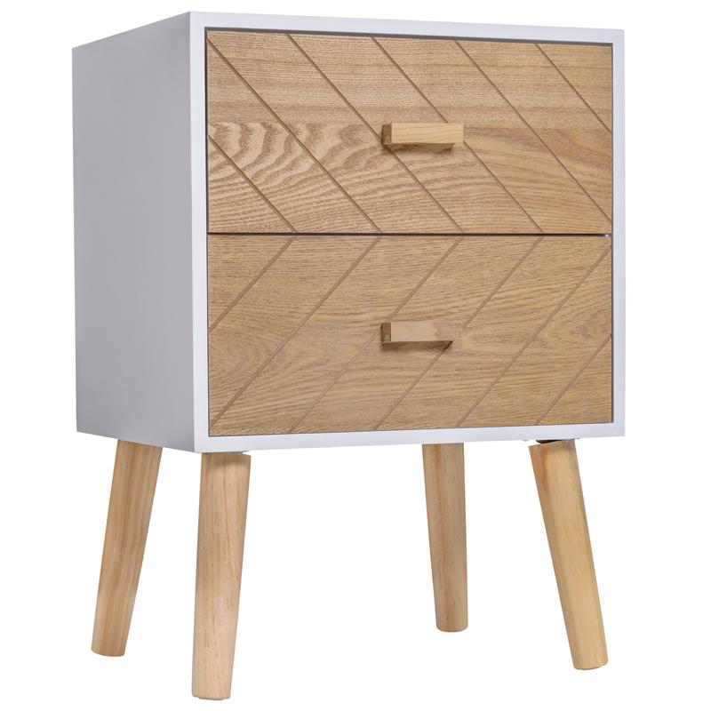 COMODINO IN LEGNO 2 CASSETTI STILE SCANDINAVO 40X30X55,5 CM BIANCO E LEGNO