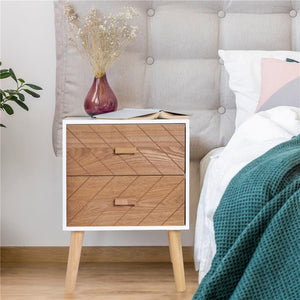 COMODINO IN LEGNO 2 CASSETTI STILE SCANDINAVO 40X30X55,5 CM BIANCO E LEGNO