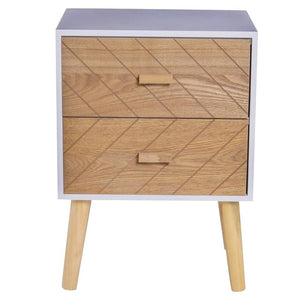 COMODINO IN LEGNO 2 CASSETTI STILE SCANDINAVO 40X30X55,5 CM BIANCO E LEGNO