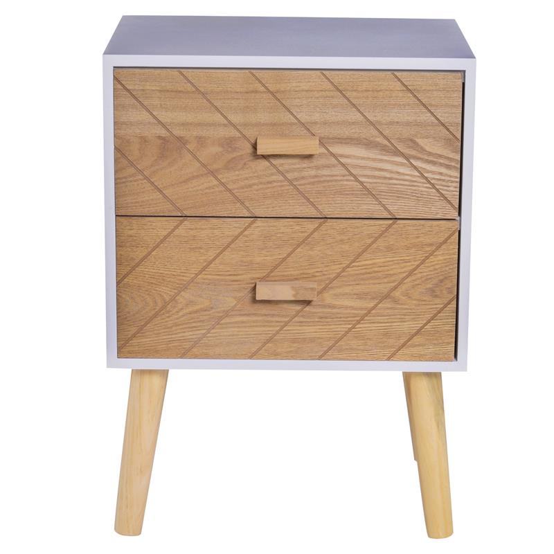 COMODINO IN LEGNO 2 CASSETTI STILE SCANDINAVO 40X30X55,5 CM BIANCO E LEGNO