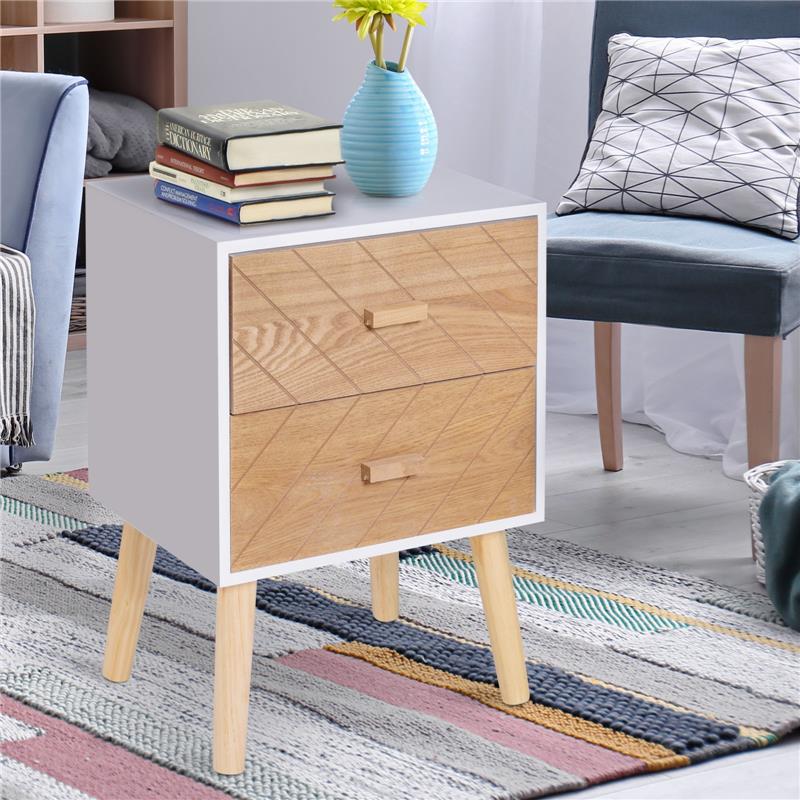 COMODINO IN LEGNO 2 CASSETTI STILE SCANDINAVO 40X30X55,5 CM BIANCO E LEGNO