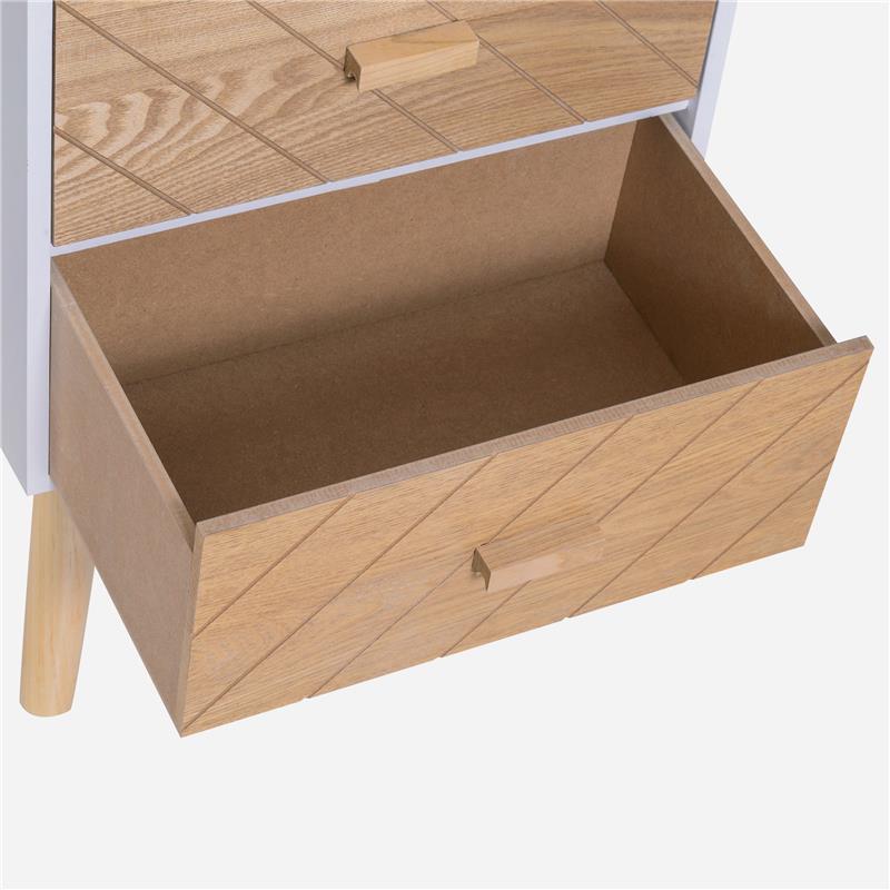 COMODINO IN LEGNO 2 CASSETTI STILE SCANDINAVO 40X30X55,5 CM BIANCO E LEGNO
