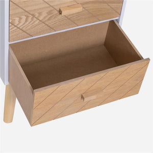 COMODINO IN LEGNO 2 CASSETTI STILE SCANDINAVO 40X30X55,5 CM BIANCO E LEGNO
