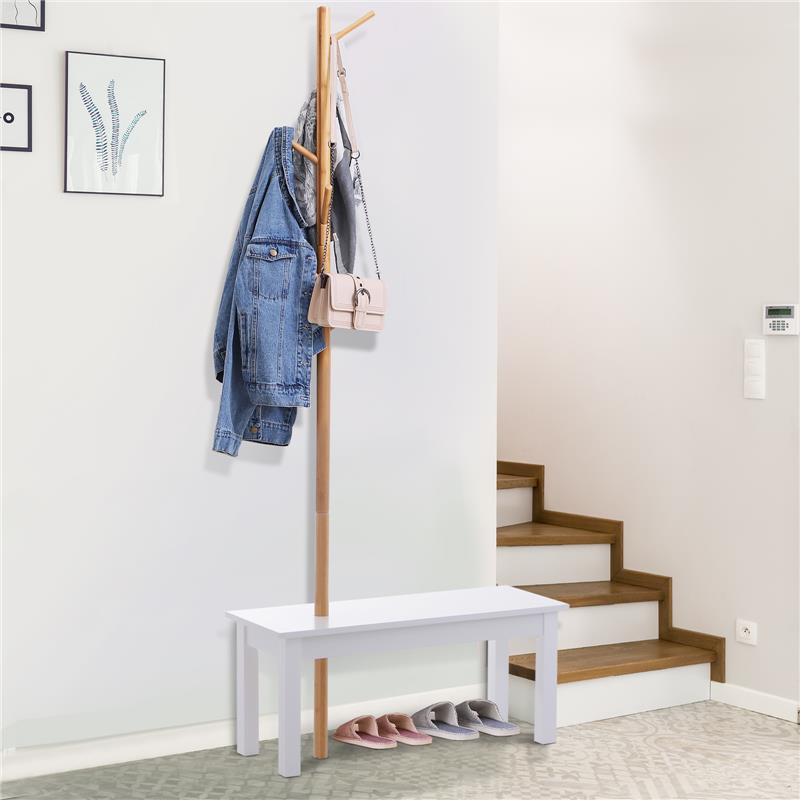 PANCA CON APPENDIABITI IN BAMBÙ 80 X 30 X 180 CM COLORE BIANCO E LEGNO