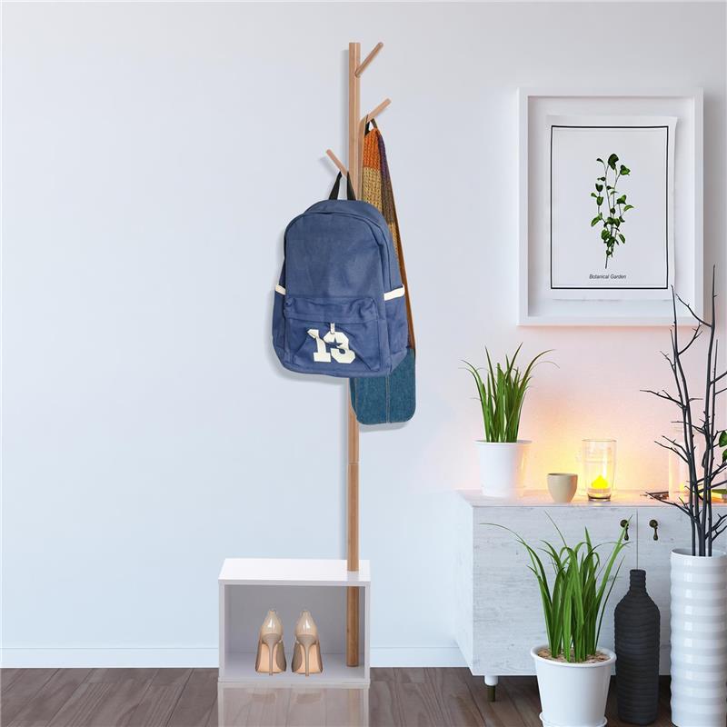 APPENDIABITI SCARPIERA CON 6 GANCI IN BAMBÙ  40X30X180 CM BASE BIANCA