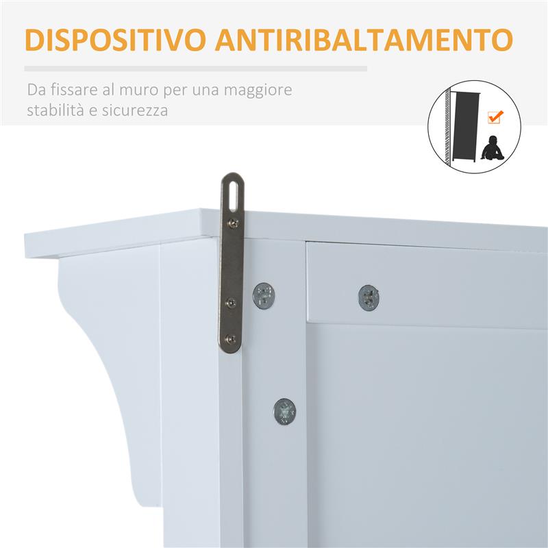 MOBILE INGRESSO CON APPENDIABITI SPECCHIO E SCARPIERA LEGNO BIANCO 80X40X170 CM