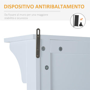 MOBILE INGRESSO CON APPENDIABITI SPECCHIO E SCARPIERA LEGNO BIANCO 80X40X170 CM