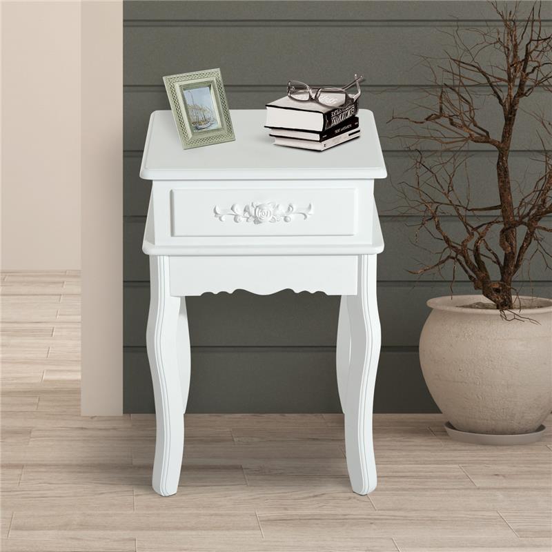 COMODINO CON CASSETTO IN LEGNO BIANCO 40 X 35 X 60 CM