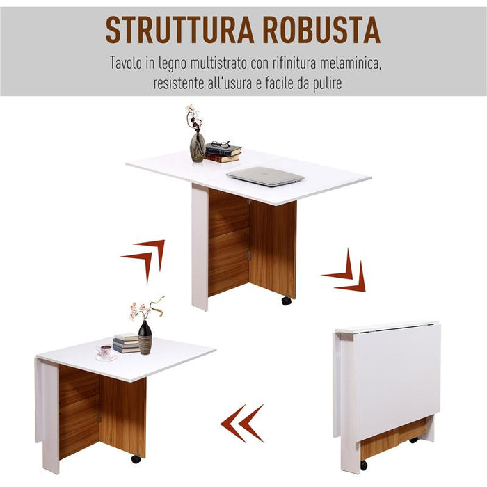 TAVOLO DA PRANZO PIEGHEVOLE 120 X 80 X 73 CM BIANCO E LEGNO NATIRALE