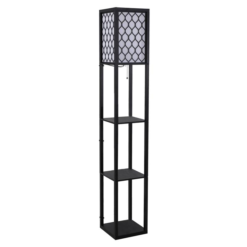 LAMPADA DA TERRA MODERNA CON LIBRERIA 3 LIVELLI 26 X 26 X 160 CM NERO