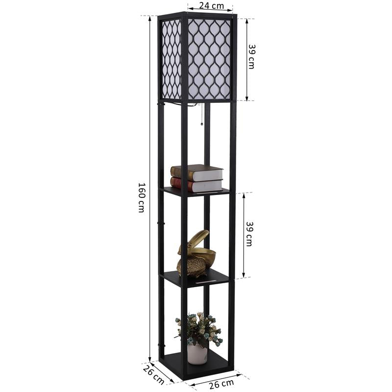LAMPADA DA TERRA MODERNA CON LIBRERIA 3 LIVELLI 26 X 26 X 160 CM NERO