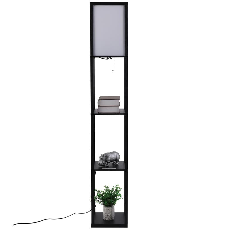 LAMPADA DA TERRA CON LIBRERIA 3 LIVELLI 26 X 26 X 160 CM NERO