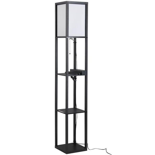 LAMPADA DA TERRA CON 3 MENSOLE 2 PORTE UBS PARALUME 39 CM 26 X 26 X 160 CM NERO