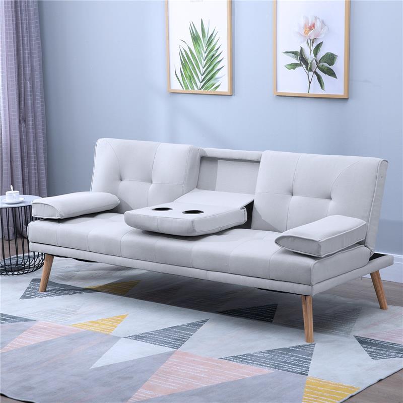DIVANO LETTO CON TAVOLINO A RIBALTA E PIEDINI IN LEGNO 181X77X72 CM GRIGIO