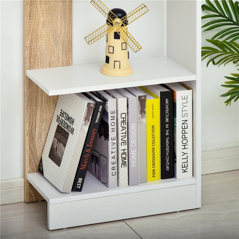 SCAFFALE LIBRERIA A PARETE IN LEGNO CON 5 RIPIANI COLOR ROVERE E BIANCO