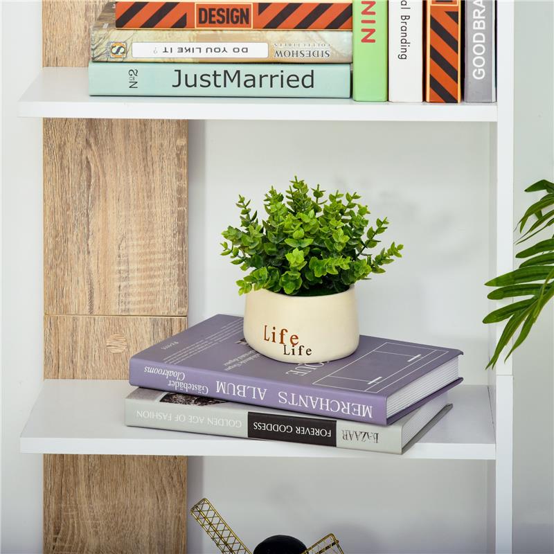 SCAFFALE LIBRERIA A PARETE IN LEGNO CON 5 RIPIANI COLOR ROVERE E BIANCO