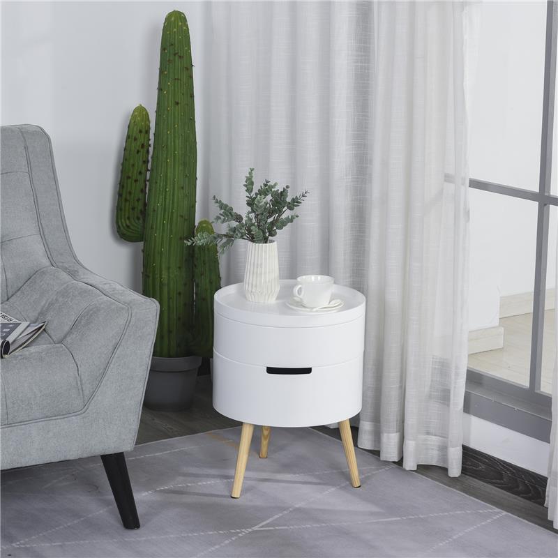 TAVOLINO DA CAFFÈ ROTONDO CON APERTURA A ROTAZIONE E VASSOIO RIMOVIBILE